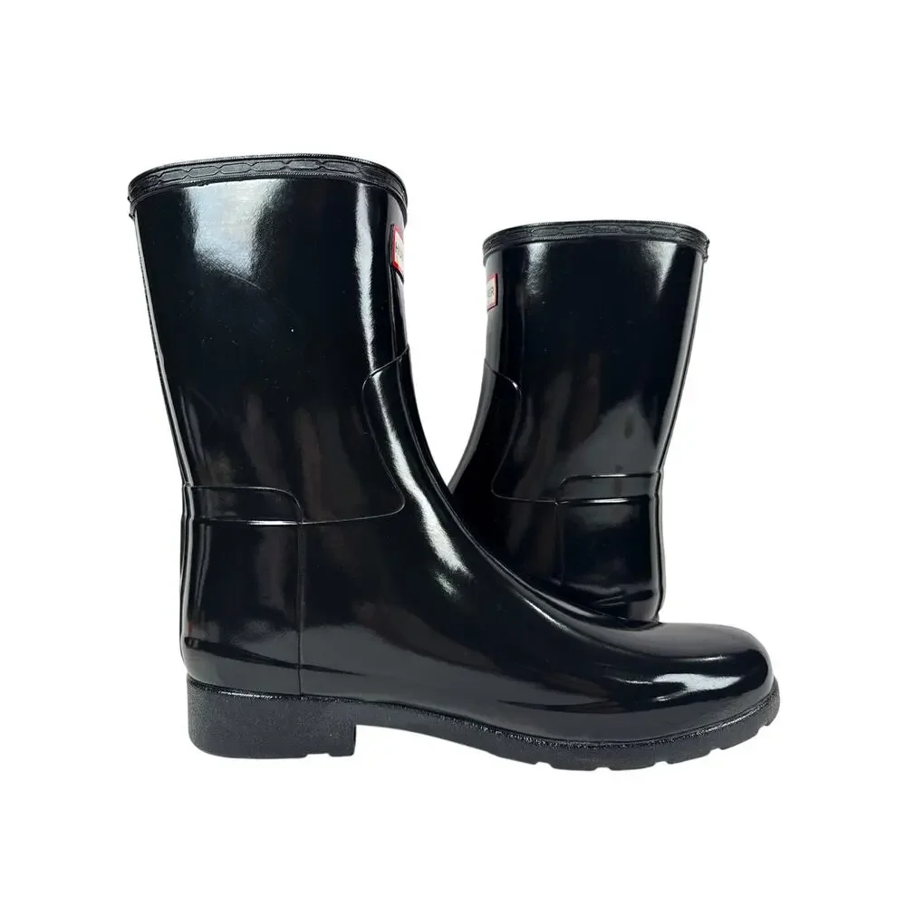 Hunter Original Short Gloss Rain Boots Womens 9 Black Shiny Rubber Adjustable‎
